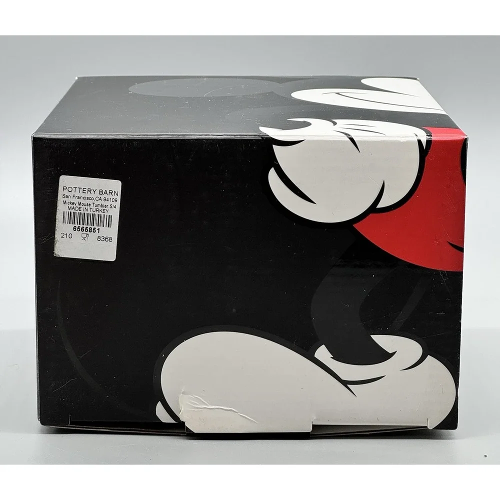 Pottery Barn Disney Mickey Mouse Glass Tumblers‎ Set of 4 Black White